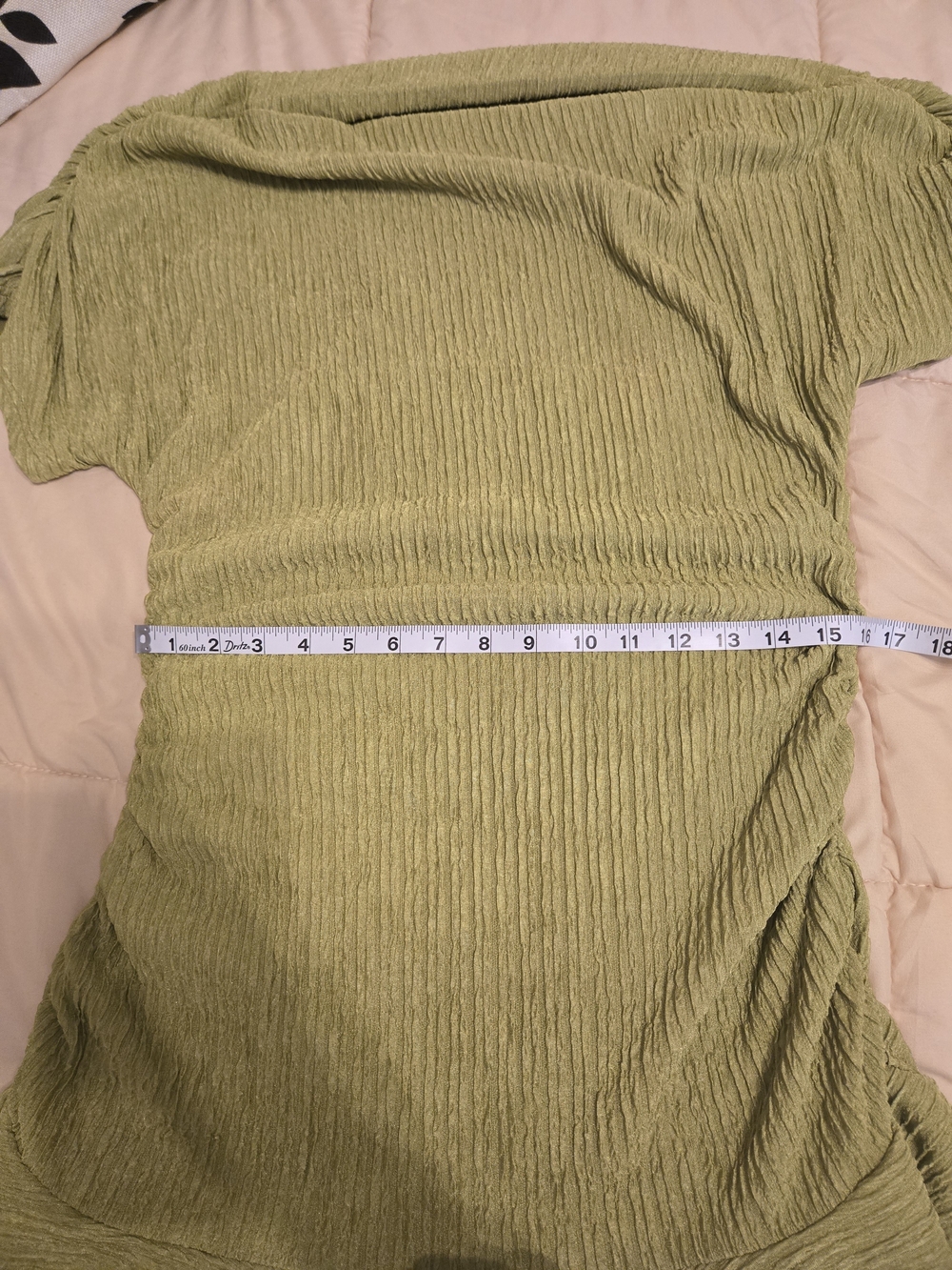 Off-Shoulder Olive Green Ribbed Ruffle Dress - Picture 4 of 7